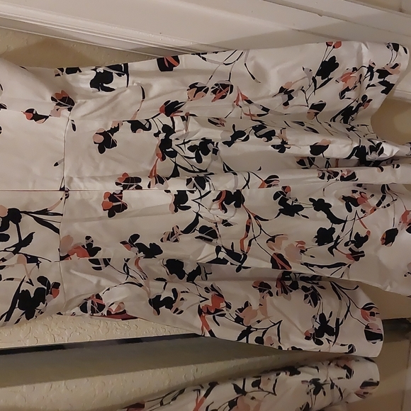 White House Black Market Ecru & Goddess Floral Sateen Fit & Flare Dress Sz8P NWT - Picture 9 of 15